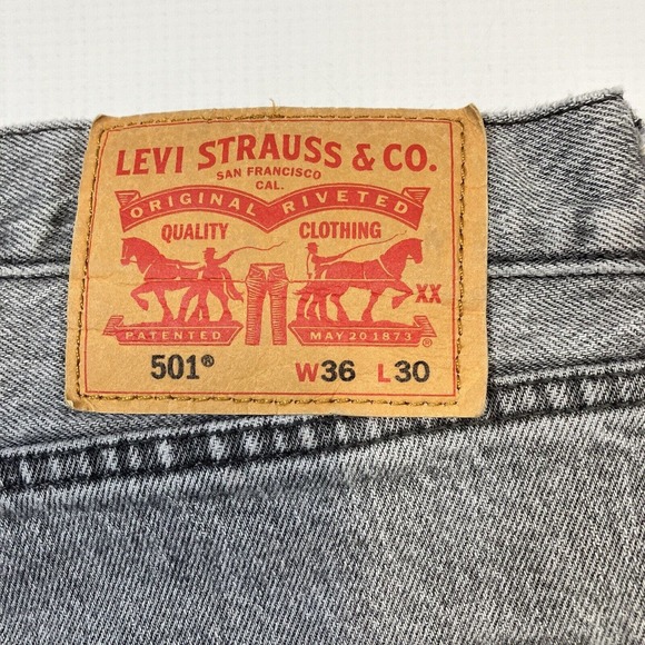 Levis 501 Jeans Dirienzo Gray Rigid Denim Men’s 36x30 Y2K Button Fly Orig. Fit - Picture 5 of 13